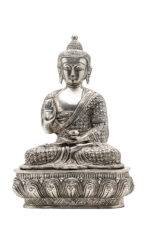 Brass Silver Coated Superfine Buddha Statue - Abhaya Mudra - Detailed Carved - 10 Inch - Image 8
