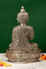 Brass Silver Coated Superfine Buddha Statue - Abhaya Mudra - Detailed Carved - 10 Inch - Image 3