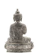 Brass Silver Coated Superfine Buddha Statue - Abhaya Mudra - Detailed Carved - 10 Inch - Image 5