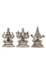 Brass Silver Coated Ganesh Laxmi Saraswati Idols - Detailed Carving - 3.15 Inch - Image 30