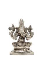 Brass Silver Coated Ganesh Laxmi Saraswati Idols - Detailed Carving - 3.15 Inch - Image 23