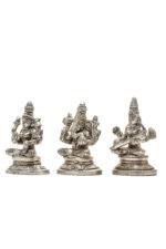 Brass Silver Coated Ganesh Laxmi Saraswati Idols - Detailed Carving - 3.15 Inch - Image 29