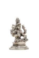 Brass Silver Coated Ganesh Laxmi Saraswati Idols - Detailed Carving - 3.15 Inch - Image 16