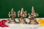 Brass Silver Coated Ganesh Laxmi Saraswati Idols - Detailed Carving - 3.15 Inch - Image 14