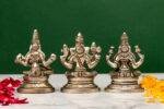 Brass Silver Coated Ganesh Laxmi Saraswati Idols - Detailed Carving - 3.15 Inch - Image 13