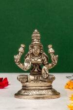 Brass Silver Coated Ganesh Laxmi Saraswati Idols - Detailed Carving - 3.15 Inch - Image 12