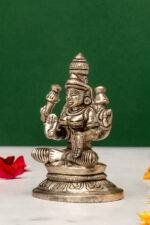 Brass Silver Coated Ganesh Laxmi Saraswati Idols - Detailed Carving - 3.15 Inch - Image 11