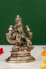 Brass Silver Coated Ganesh Laxmi Saraswati Idols - Detailed Carving - 3.15 Inch - Image 10