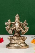 Brass Silver Coated Ganesh Laxmi Saraswati Idols - Detailed Carving - 3.15 Inch - Image 8