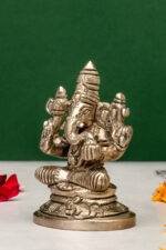 Brass Silver Coated Ganesh Laxmi Saraswati Idols - Detailed Carving - 3.15 Inch - Image 7