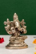 Brass Silver Coated Ganesh Laxmi Saraswati Idols - Detailed Carving - 3.15 Inch - Image 6