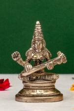 Brass Silver Coated Ganesh Laxmi Saraswati Idols - Detailed Carving - 3.15 Inch - Image 4