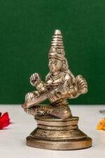 Brass Silver Coated Ganesh Laxmi Saraswati Idols - Detailed Carving - 3.15 Inch - Image 3