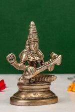 Brass Silver Coated Ganesh Laxmi Saraswati Idols - Detailed Carving - 3.15 Inch - Image 32