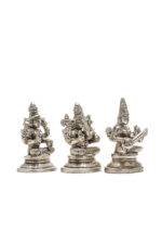 Brass Silver Coated Ganesh Laxmi Saraswati Idols - Detailed Carving - 3.15 Inch - Image 28