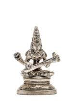 Brass Silver Coated Ganesh Laxmi Saraswati Idols - Detailed Carving - 3.15 Inch - Image 27