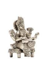 Brass Silver Coated Ganesh Laxmi Saraswati Idols - On Chowki - 3.15 Inch - Image 25