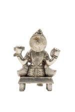 Brass Silver Coated Ganesh Laxmi Saraswati Idols - On Chowki - 3.15 Inch - Image 24
