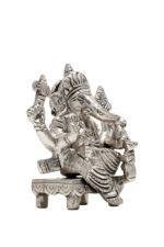 Brass Silver Coated Ganesh Laxmi Saraswati Idols - On Chowki - 3.15 Inch - Image 21