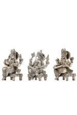 Brass Silver Coated Ganesh Laxmi Saraswati Idols - On Chowki - 3.15 Inch - Image 30
