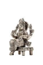 Brass Silver Coated Ganesh Laxmi Saraswati Idols - On Chowki - 3.15 Inch - Image 18