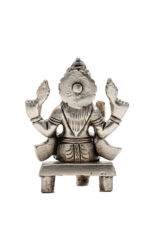 Brass Silver Coated Ganesh Laxmi Saraswati Idols - On Chowki - 3.15 Inch - Image 16