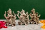 Brass Silver Coated Ganesh Laxmi Saraswati Idols - On Chowki - 3.15 Inch - Image 15