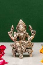 Brass Silver Coated Ganesh Laxmi Saraswati Idols - On Chowki - 3.15 Inch - Image 13