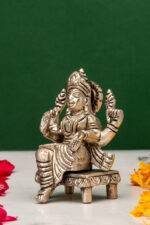 Brass Silver Coated Ganesh Laxmi Saraswati Idols - On Chowki - 3.15 Inch - Image 12
