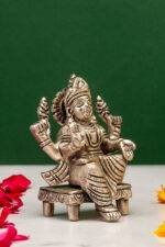 Brass Silver Coated Ganesh Laxmi Saraswati Idols - On Chowki - 3.15 Inch - Image 11