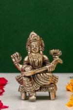 Brass Silver Coated Ganesh Laxmi Saraswati Idols - On Chowki - 3.15 Inch - Image 5