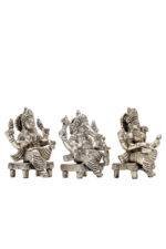 Brass Silver Coated Ganesh Laxmi Saraswati Idols - On Chowki - 3.15 Inch - Image 29