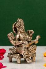 Brass Silver Coated Ganesh Laxmi Saraswati Idols - On Chowki - 3.15 Inch - Image 3