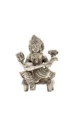 Brass Silver Coated Ganesh Laxmi Saraswati Idols - On Chowki - 3.15 Inch - Image 27