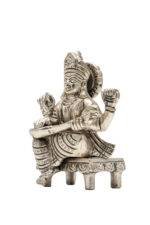 Brass Silver Coated Ganesh Laxmi Saraswati Idols - On Chowki - 3.15 Inch - Image 26