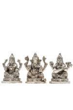 Brass Silver Coated Ganesh Laxmi Saraswati Idols - Detailed Carving - 3.5 Inch - Image 28