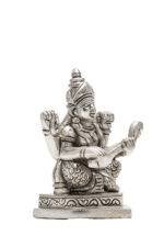 Brass Silver Coated Ganesh Laxmi Saraswati Idols - Detailed Carving - 3.5 Inch - Image 22