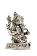 Brass Silver Coated Ganesh Laxmi Saraswati Idols - Detailed Carving - 3.5 Inch - Image 18