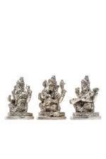 Brass Silver Coated Ganesh Laxmi Saraswati Idols - Detailed Carving - 3.5 Inch - Image 27