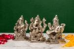 Brass Silver Coated Ganesh Laxmi Saraswati Idols - Detailed Carving - 3.5 Inch - Image 2