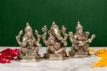 Brass Silver Coated Ganesh Laxmi Saraswati Idols - Detailed Carving - 3.5 Inch - Image 10