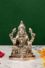 Brass Silver Coated Ganesh Laxmi Saraswati Idols - Detailed Carving - 3.5 Inch - Image 8