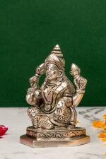 Brass Silver Coated Ganesh Laxmi Saraswati Idols - Detailed Carving - 3.5 Inch - Image 7