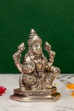 Brass Silver Coated Ganesh Laxmi Saraswati Idols - Detailed Carving - 3.5 Inch - Image 6