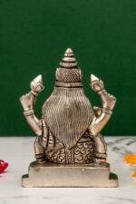 Brass Silver Coated Ganesh Laxmi Saraswati Idols - Detailed Carving - 3.5 Inch - Image 5