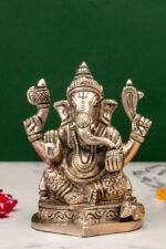 Brass Silver Coated Ganesh Laxmi Saraswati Idols - Detailed Carving - 3.5 Inch - Image 4