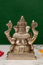 Brass Silver Coated Ganesh Laxmi Saraswati Idols - Detailed Carving - 3.5 Inch - Image 33