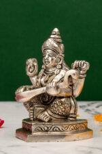 Brass Silver Coated Ganesh Laxmi Saraswati Idols - Detailed Carving - 3.5 Inch - Image 31