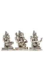 Brass Silver Coated Ganesh Laxmi Saraswati Idols - Detailed Carving - 3.5 Inch - Image 26