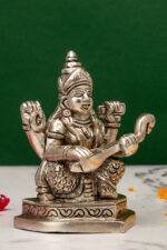 Brass Silver Coated Ganesh Laxmi Saraswati Idols - Detailed Carving - 3.5 Inch - Image 30